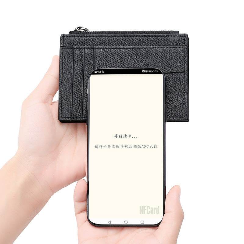 RFID Cowhide Card Holder With Zipper Coin Holder Promotion Card Holder - Mubimart