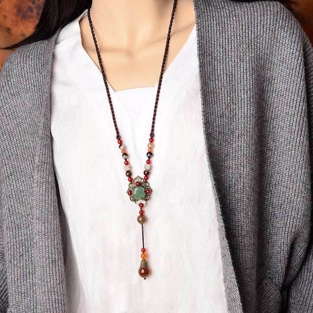 Ethnic Style Sweater Chain Long Necklace Women - Mubimart
