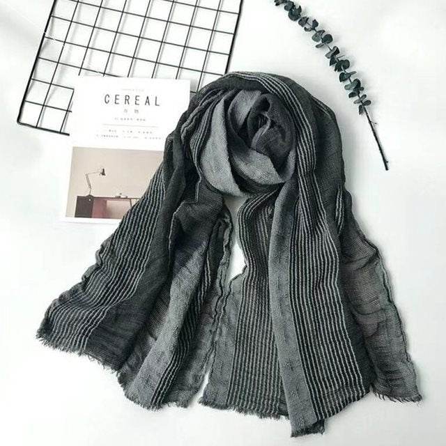 Men Winter Cotton Linen Scarf women Solid Long Scarves Shawl - Mubimart