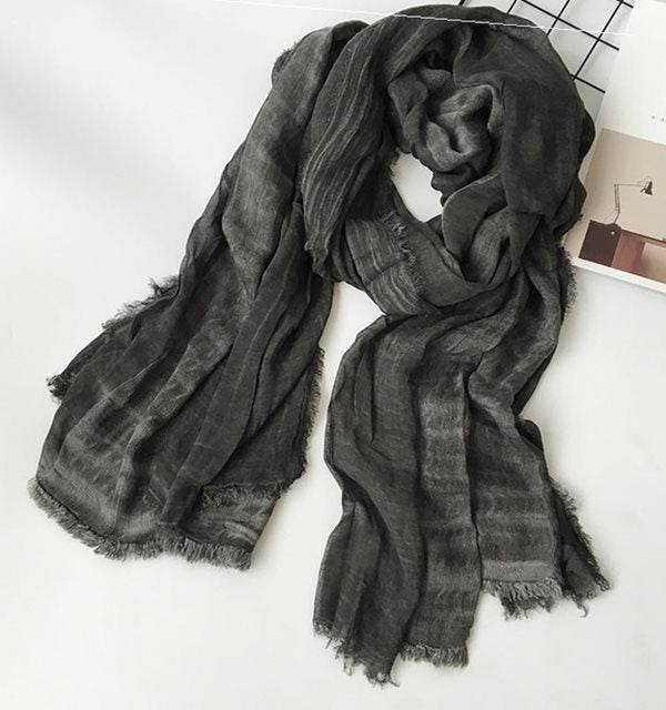 Men Winter Cotton Linen Scarf women Solid Long Scarves Shawl - Mubimart
