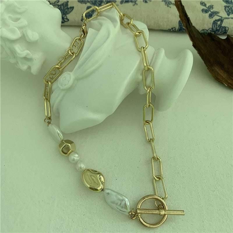 Metal Chain Clasp Pearl Necklace for Women - Mubimart