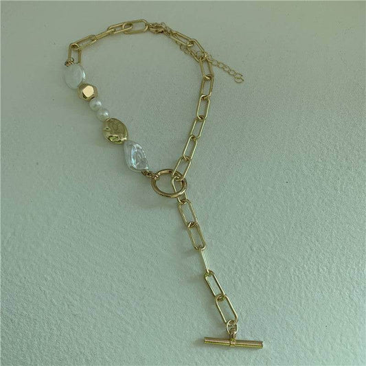Metal Chain Clasp Pearl Necklace for Women - Mubimart