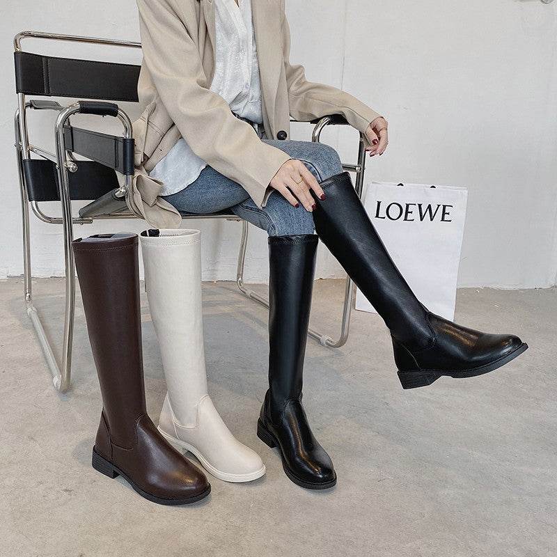 Square Heel Round Toe Back Zipper Rider Boots - Mubimart