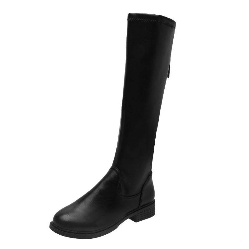 Square Heel Round Toe Back Zipper Rider Boots - Mubimart