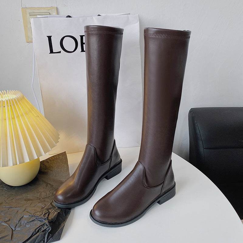 Square Heel Round Toe Back Zipper Rider Boots - Mubimart