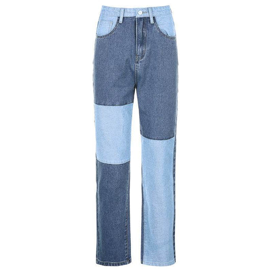 Contrasting Stitching High-rise Straight-leg Jeans Women - Mubimart