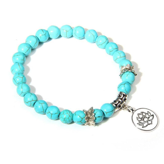 Crystal Lotus Pendant Gemstone Bead Bracelet - Mubimart