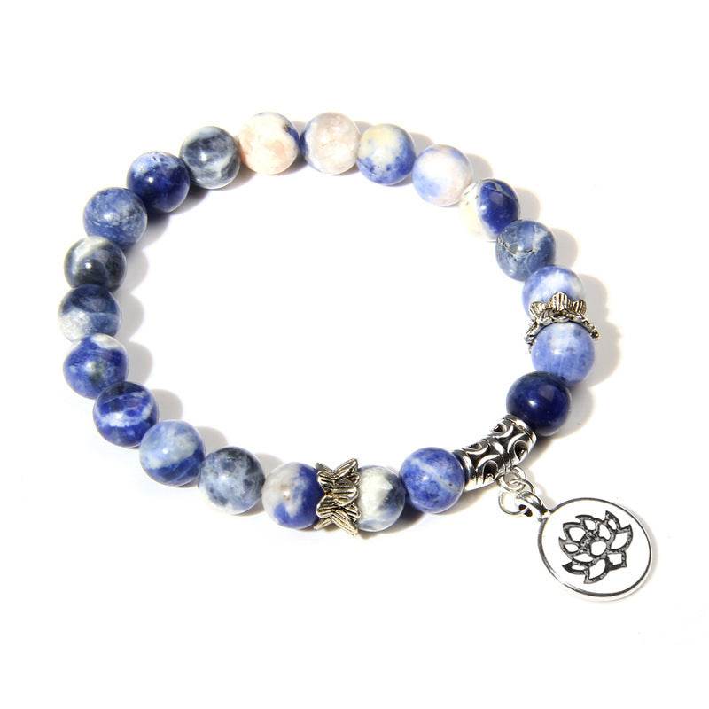 Crystal Lotus Pendant Gemstone Bead Bracelet - Mubimart