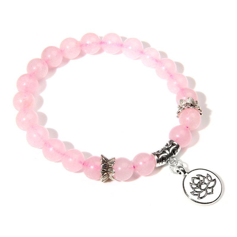 Crystal Lotus Pendant Gemstone Bead Bracelet - Mubimart