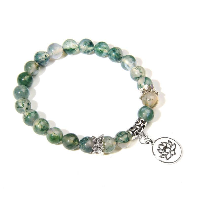 Crystal Lotus Pendant Gemstone Bead Bracelet - Mubimart
