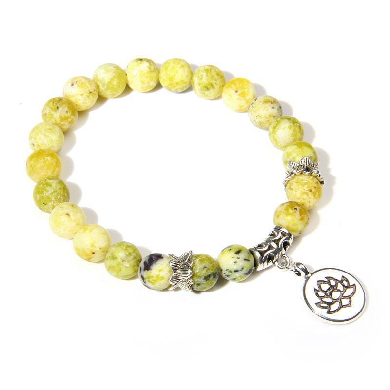 Crystal Lotus Pendant Gemstone Bead Bracelet - Mubimart