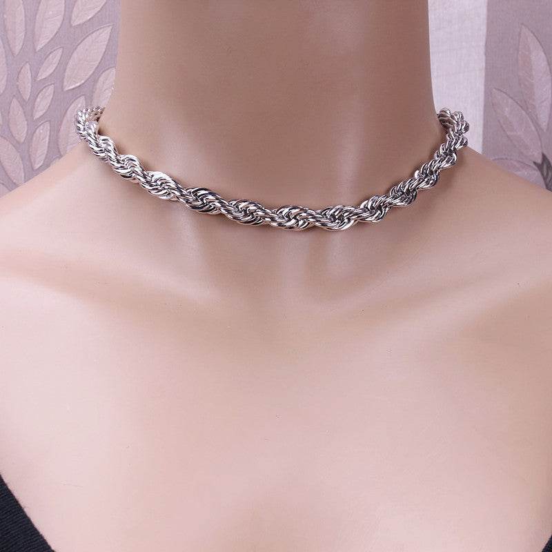 IngeSight.Z Goth Gothic Metal Twisted Rope Chain Choker Necklace Simple Minimalist Short Clavicle Collar Neck Necklaces Jewelry - Mubimart