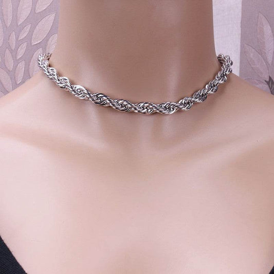 IngeSight.Z Goth Gothic Metal Twisted Rope Chain Choker Necklace Simple Minimalist Short Clavicle Collar Neck Necklaces Jewelry - Mubimart