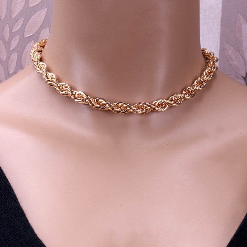 IngeSight.Z Goth Gothic Metal Twisted Rope Chain Choker Necklace Simple Minimalist Short Clavicle Collar Neck Necklaces Jewelry - Mubimart