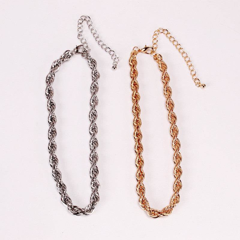 IngeSight.Z Goth Gothic Metal Twisted Rope Chain Choker Necklace Simple Minimalist Short Clavicle Collar Neck Necklaces Jewelry - Mubimart