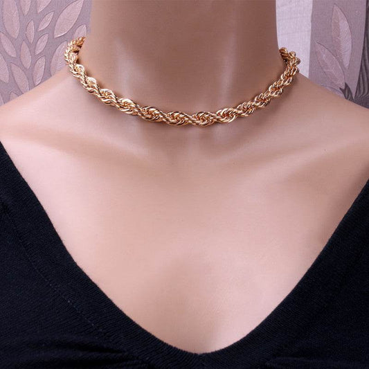 IngeSight.Z Goth Gothic Metal Twisted Rope Chain Choker Necklace Simple Minimalist Short Clavicle Collar Neck Necklaces Jewelry - Mubimart