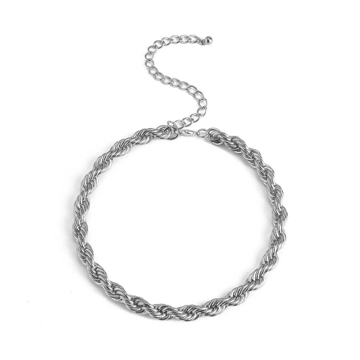 IngeSight.Z Goth Gothic Metal Twisted Rope Chain Choker Necklace Simple Minimalist Short Clavicle Collar Neck Necklaces Jewelry - Mubimart