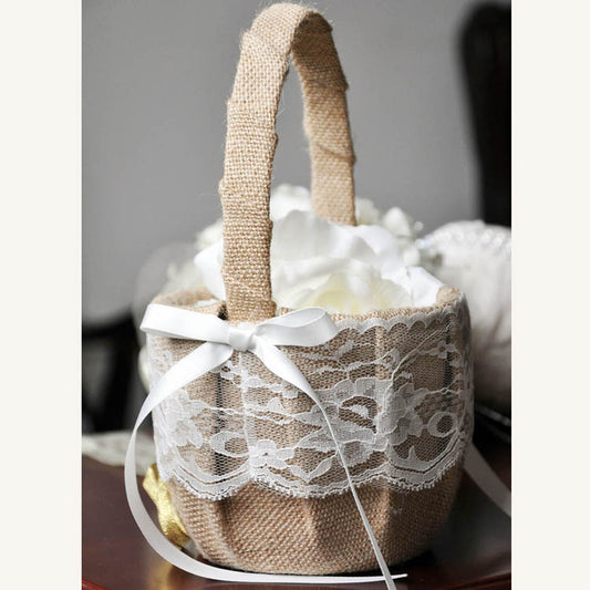 Lace Basket Rustic Burlap Bowknot Basket