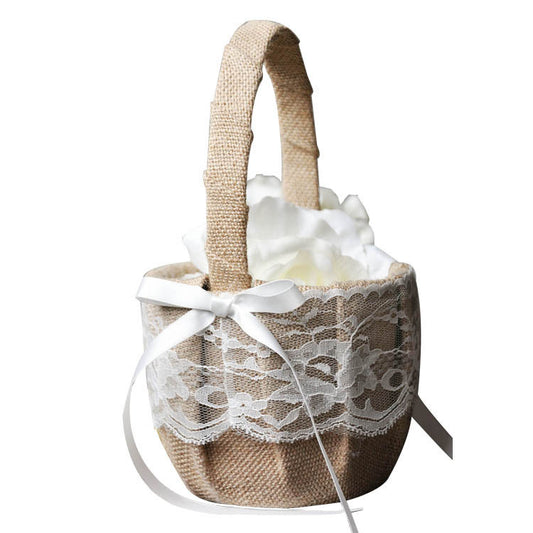 Lace Basket Rustic Burlap Bowknot Basket