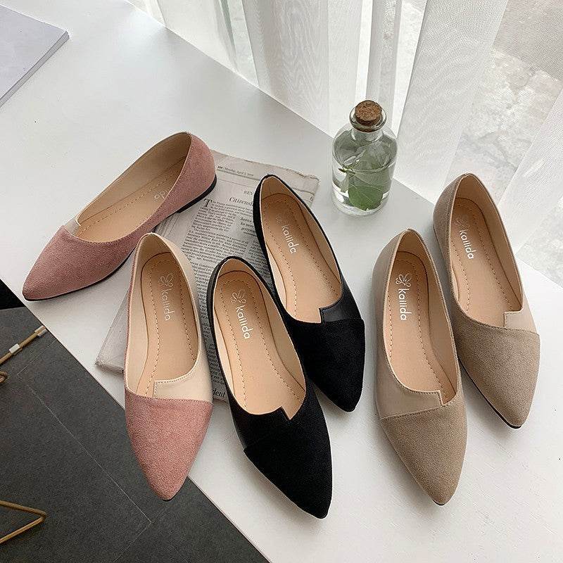 Fashion Pointed Toe Flat Shallow Mouth Frosted Shoes - Mubimart