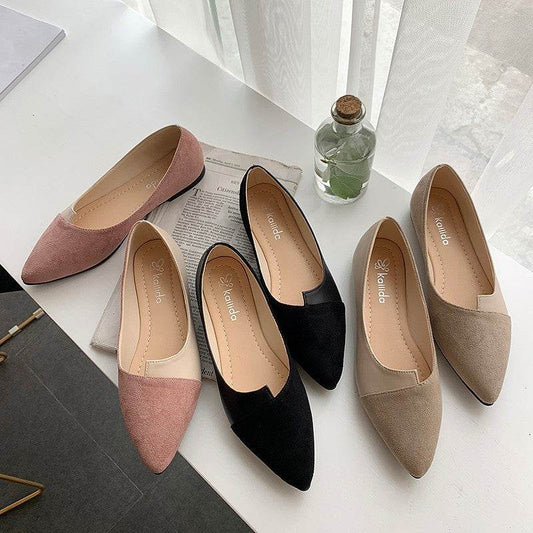 Fashion Pointed Toe Flat Shallow Mouth Frosted Shoes - Mubimart