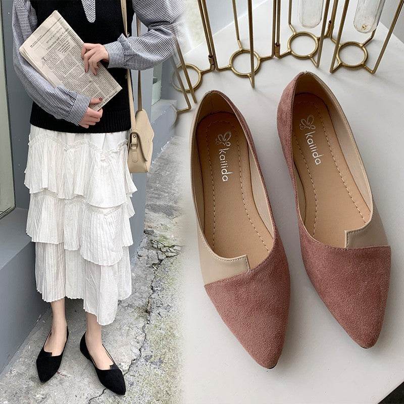 Fashion Pointed Toe Flat Shallow Mouth Frosted Shoes - Mubimart