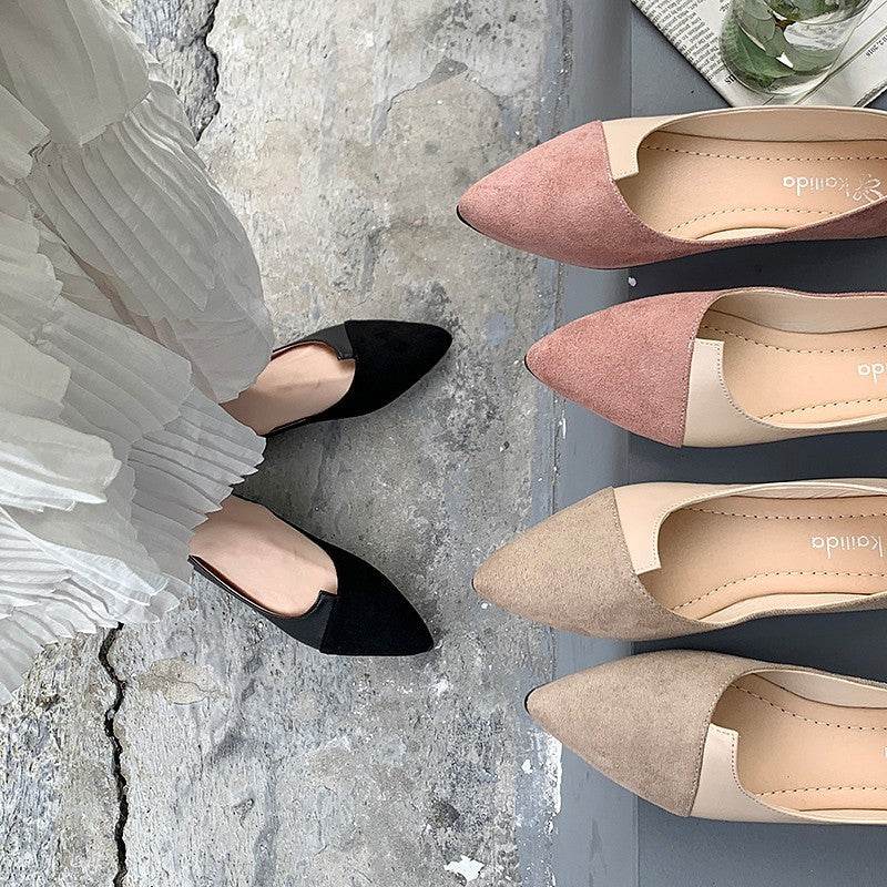 Fashion Pointed Toe Flat Shallow Mouth Frosted Shoes - Mubimart