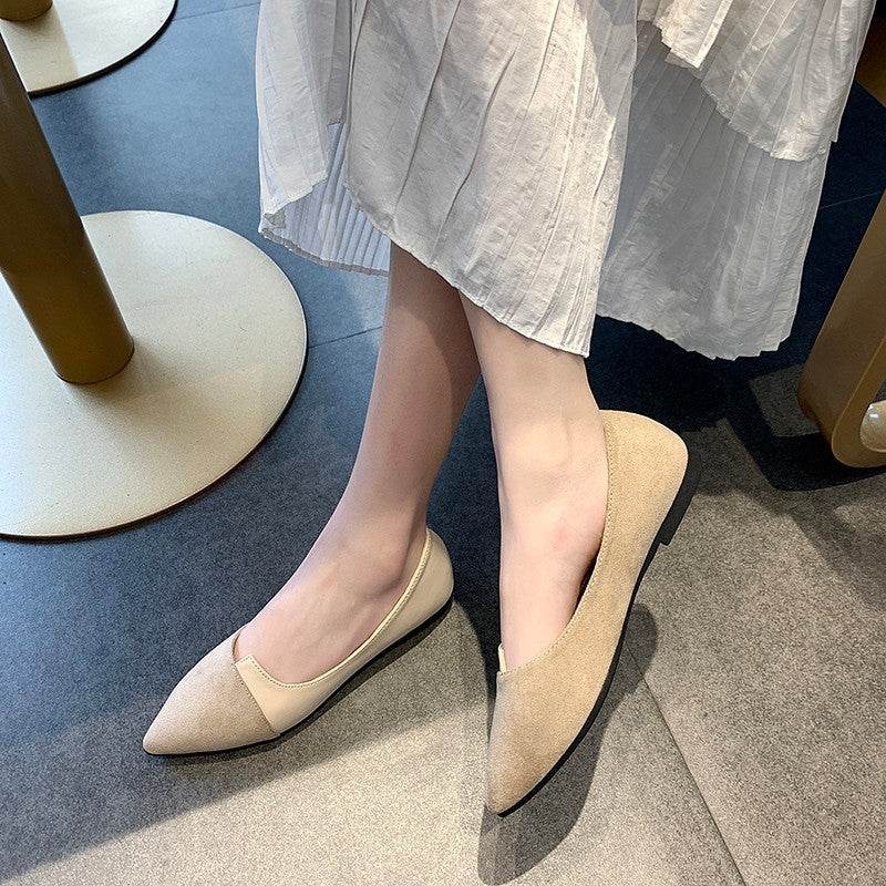 Fashion Pointed Toe Flat Shallow Mouth Frosted Shoes - Mubimart