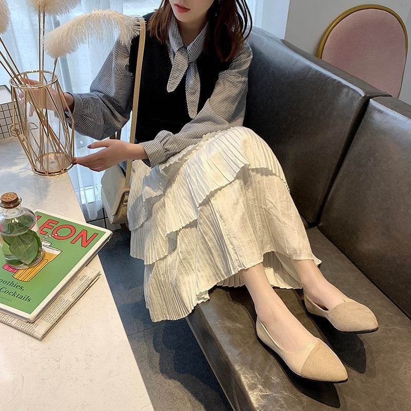 Fashion Pointed Toe Flat Shallow Mouth Frosted Shoes - Mubimart