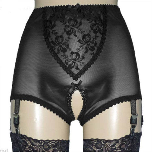 Ladies Mesh Lace Shorts Garter Belt - Mubimart