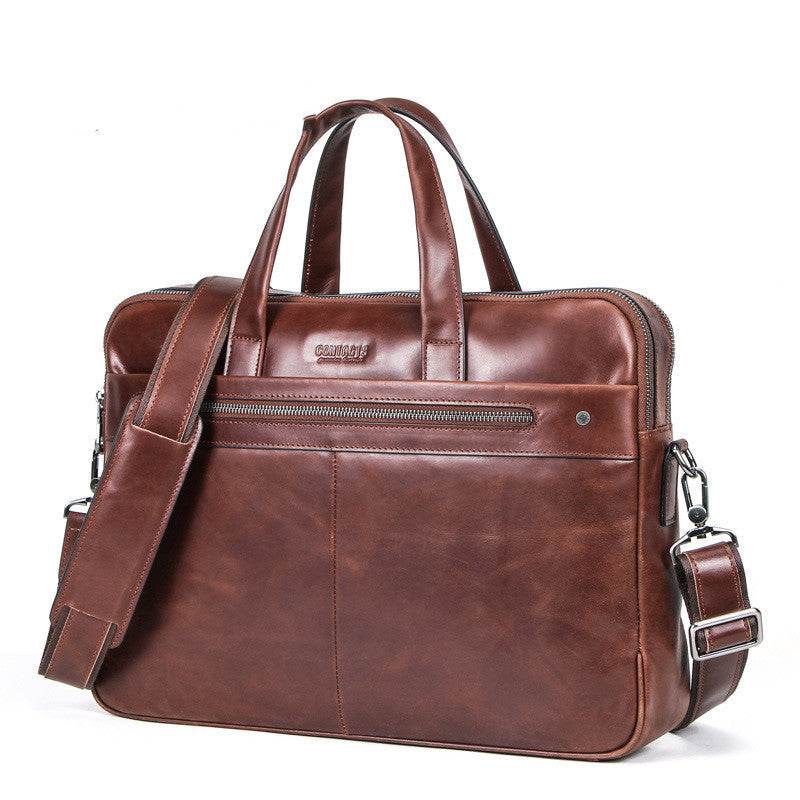 Leather Men's Handbag Multifunctional Briefcase - Mubimart