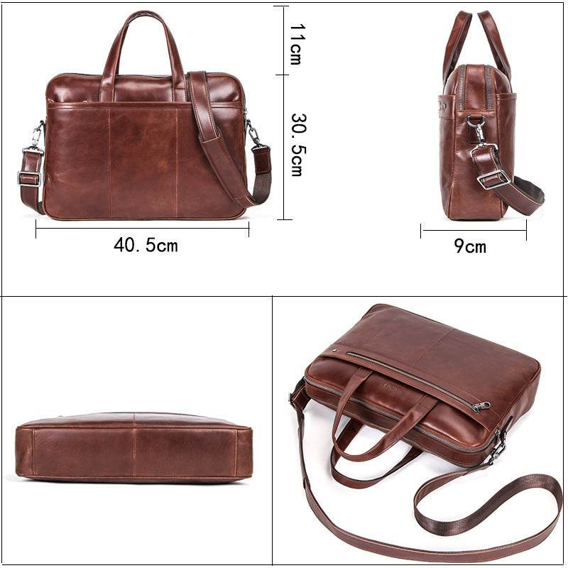 Leather Men's Handbag Multifunctional Briefcase - Mubimart