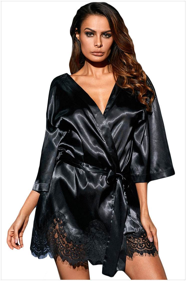 Lace Edge Plus Size Oilcloth Nightgown Pajamas - Mubimart