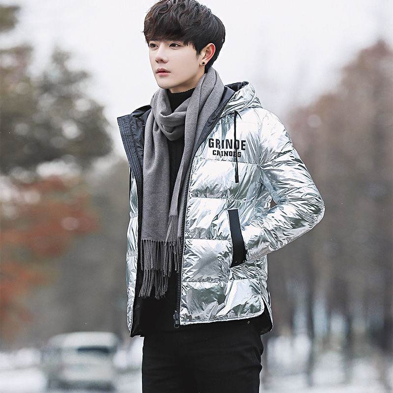 Puffy Silver Shiny Mens Bubble Jacket - Grinoe - Mubimart
