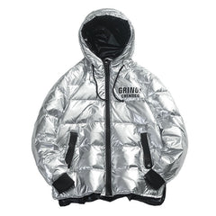 Puffy Silver Shiny Mens Bubble Jacket - Grinoe