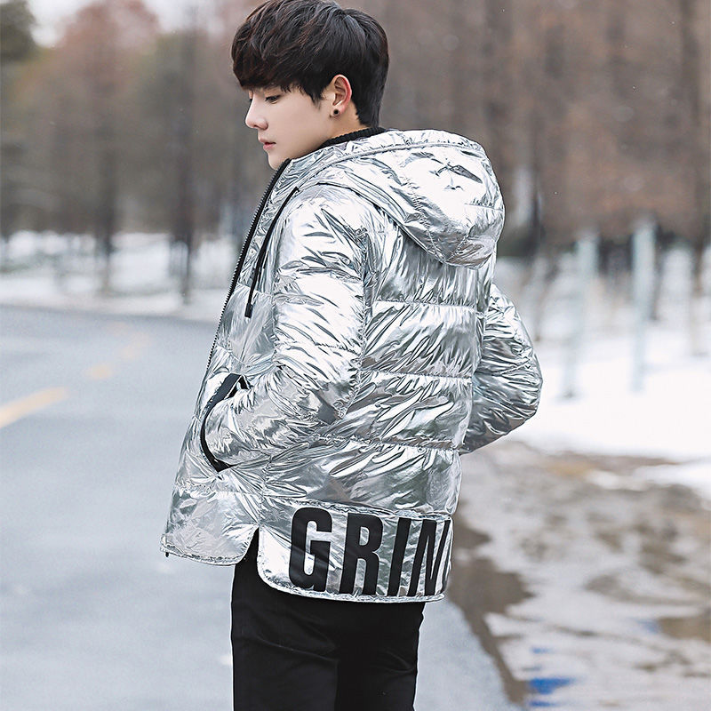 Puffy Silver Shiny Mens Bubble Jacket - Grinoe