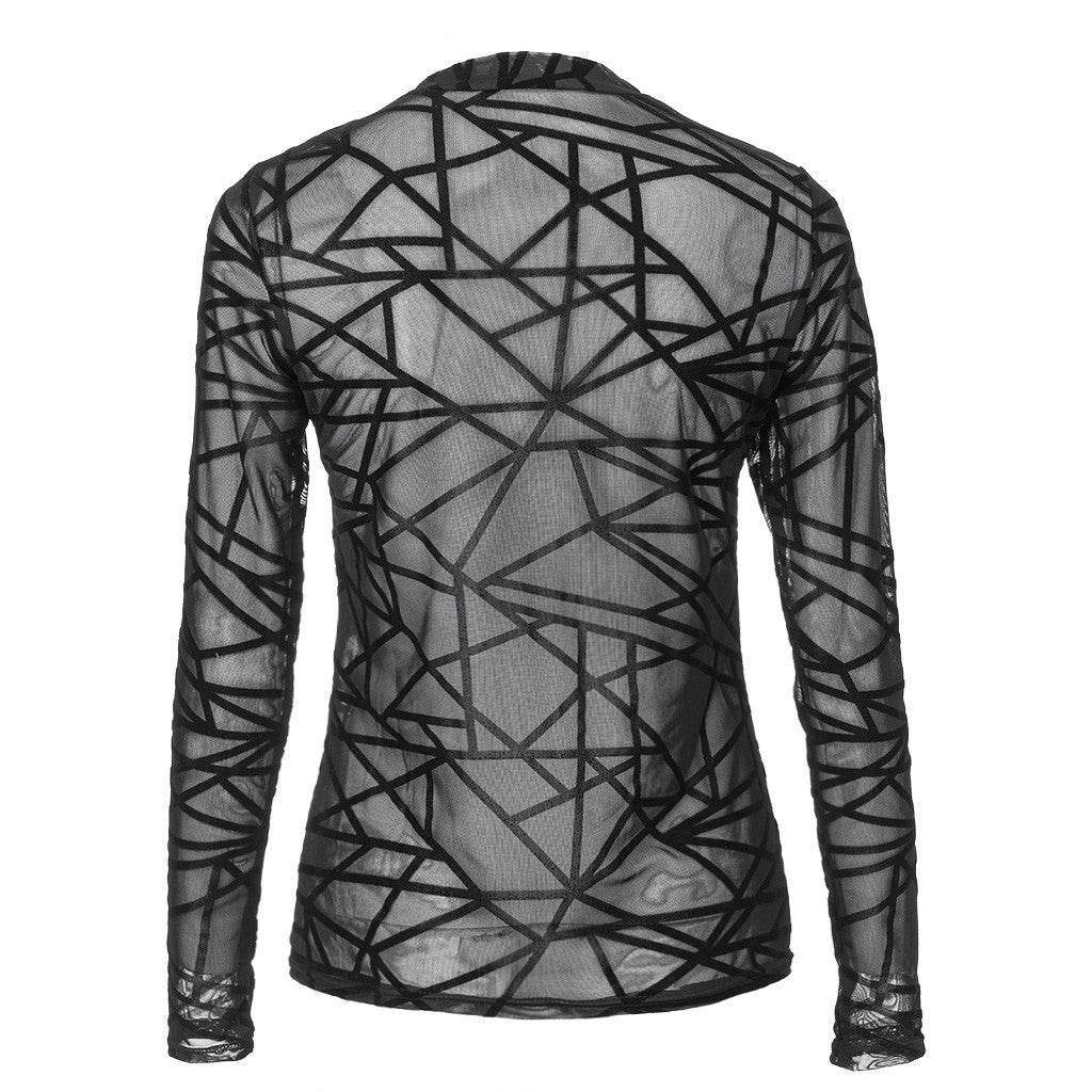 Sexy Women Blouses Transparent Mesh Long Sleeve Tops Tee - Mubimart