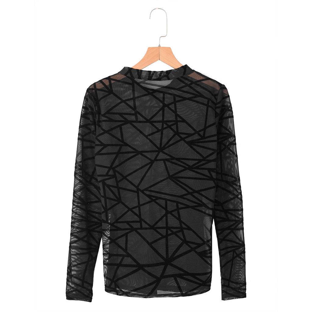 Sexy Women Blouses Transparent Mesh Long Sleeve Tops Tee - Mubimart
