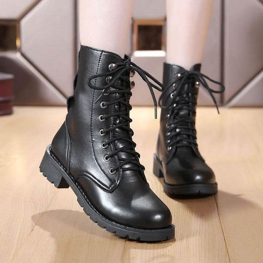 British Martin Boots Women Leather Boots Motorcycle Military Boots - Mubimart
