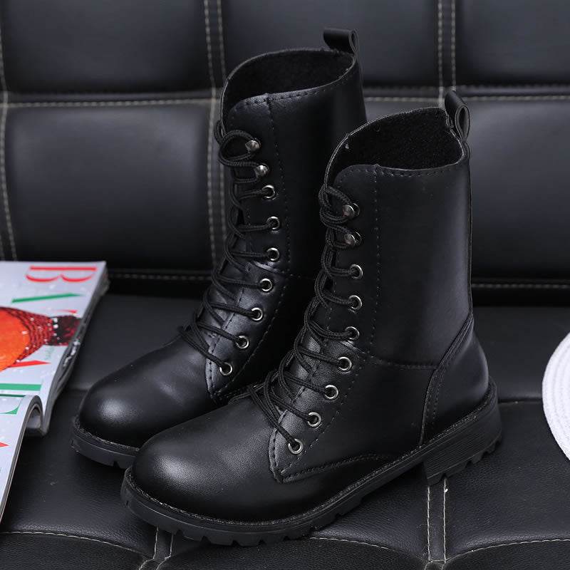 British Martin Boots Women Leather Boots Motorcycle Military Boots - Mubimart