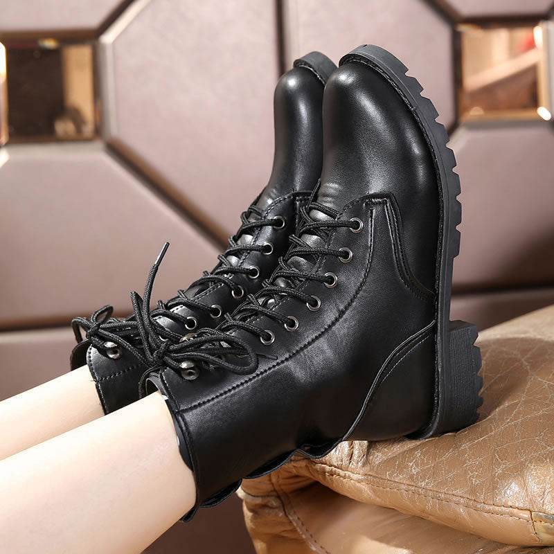 British Martin Boots Women Leather Boots Motorcycle Military Boots - Mubimart