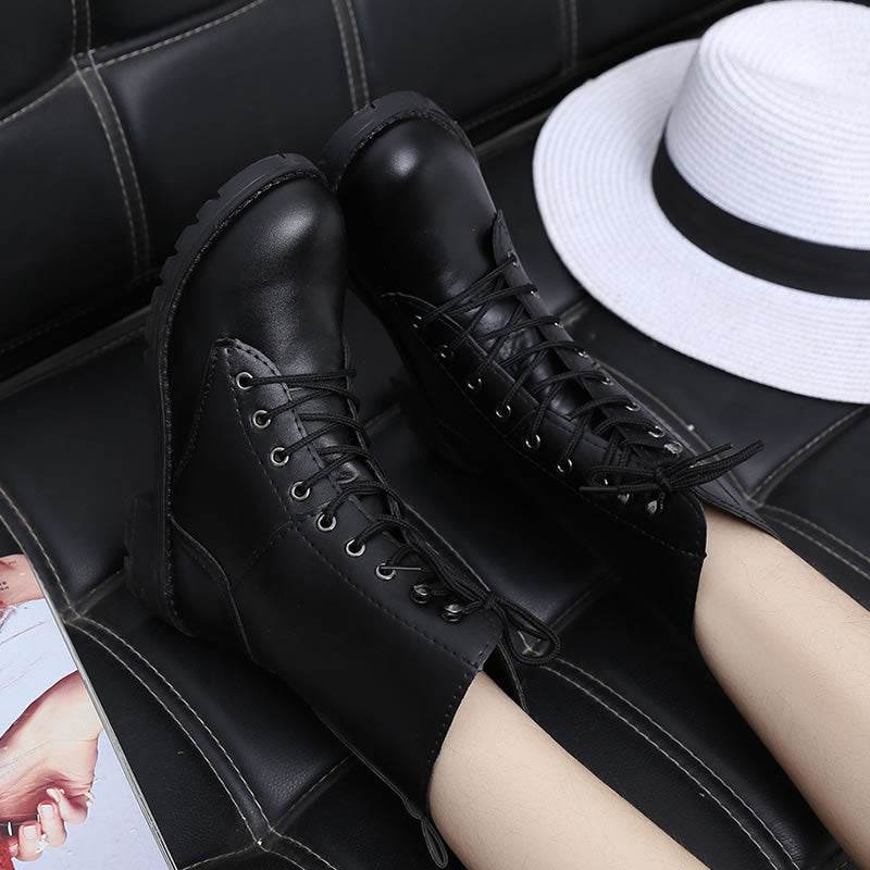 British Martin Boots Women Leather Boots Motorcycle Military Boots - Mubimart