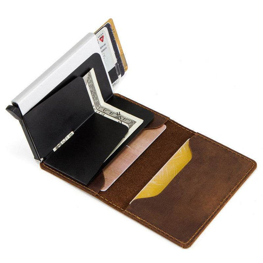 Cowhide Card Holder Card Holder RFID Leather Automatic Card Box - Mubimart