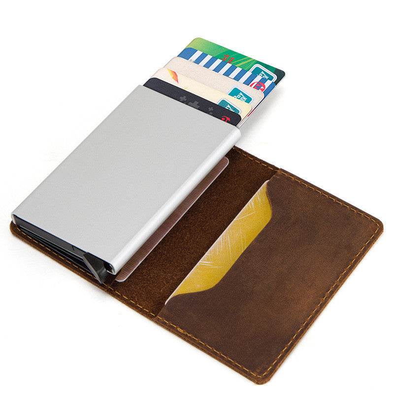 Cowhide Card Holder Card Holder RFID Leather Automatic Card Box - Mubimart