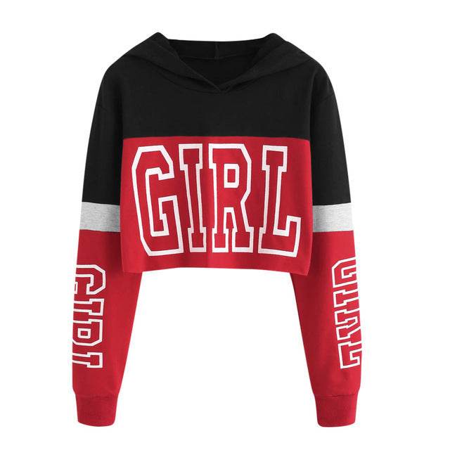 Crop Top Hoodie Sweatshirt Hoodies Women Patchwork Lett - Mubimart