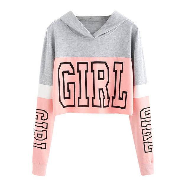 Crop Top Hoodie Sweatshirt Hoodies Women Patchwork Lett - Mubimart