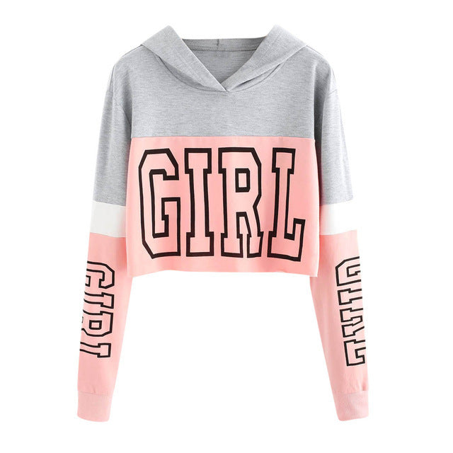 Crop Top Hoodie  Sweatshirt Hoodies Women Patchwork Lett - Mubimart -  