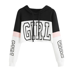 Crop Top Hoodie  Sweatshirt Hoodies Women Patchwork Lett - Mubimart -  