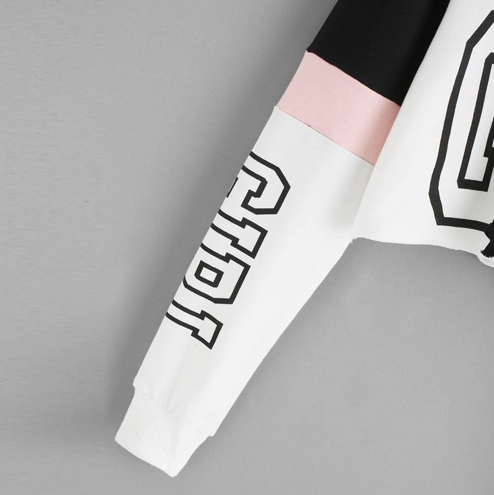 Crop Top Hoodie Sweatshirt Hoodies Women Patchwork Lett - Mubimart