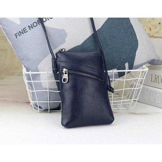 Leather Vertical Shoulder Phone Bag Women Messenger Bag - Mubimart